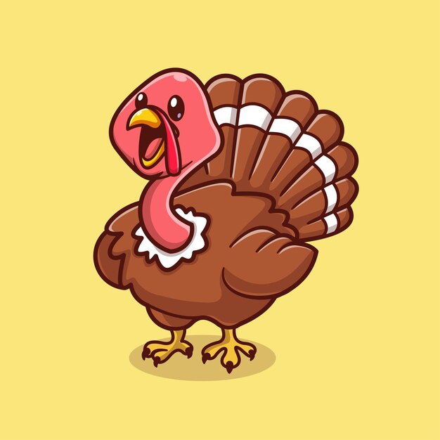 Niedlich, Truthahn, Vogel, Huhn, Karikatur, Vektor, Symbol, Abbildung, Tier, Natur, Symbol, Begriff, Freigestellt, Flat