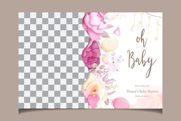 Kostenloser Vektor niedliche babypartyeinladungskarte mit schönem blumenmuster
