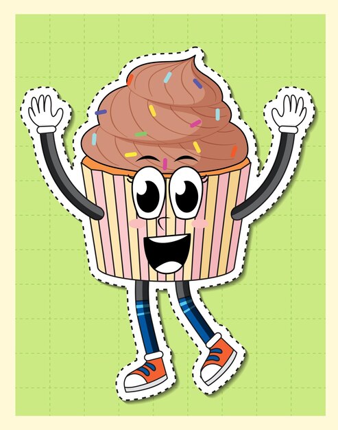 Niedliche Cupcake-Cartoon-Figur auf Gitterhintergrund