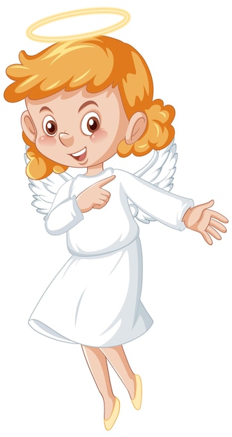 Kostenloser Vektor niedliche engel-cartoon-figur im weißen kleid auf weißem hintergrund