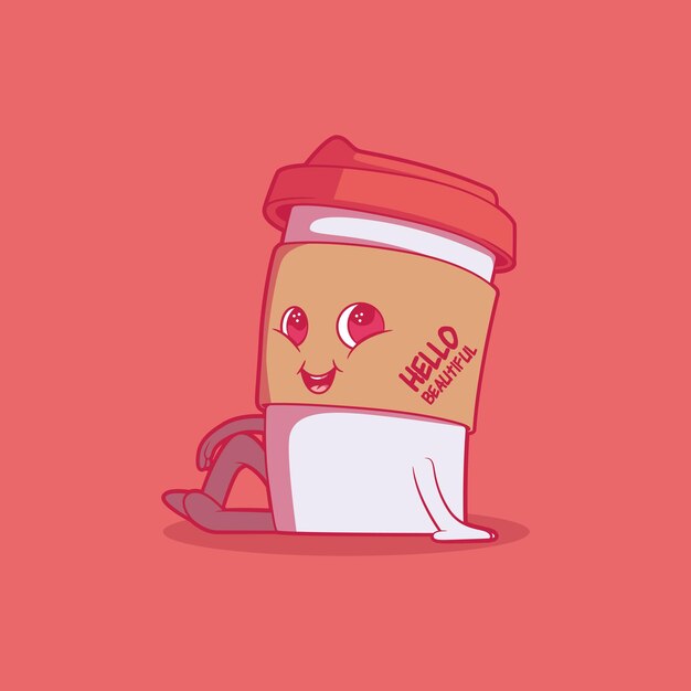 Niedliche Kaffeetasse Charakter Vektor Illustration Trinken Sie lustiges Motivationsdesignkonzept
