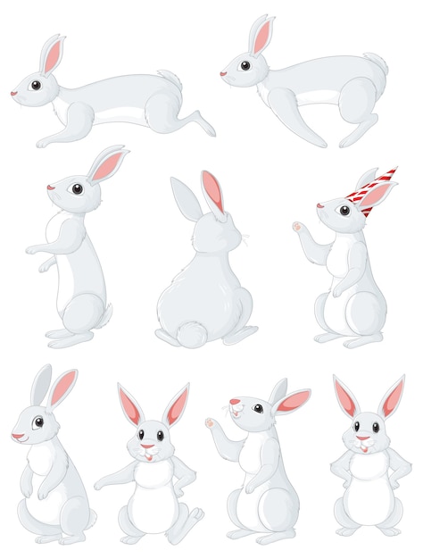 Kostenloser Vektor niedliche kaninchen-cartoon-figuren-sammlung
