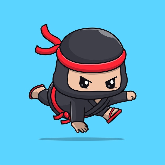 Kostenloser Vektor niedliche ninja-sprung-cartoon-vektor-symbol-illustration. menschen-feiertags-symbol-konzept, isolierter flacher vektor
