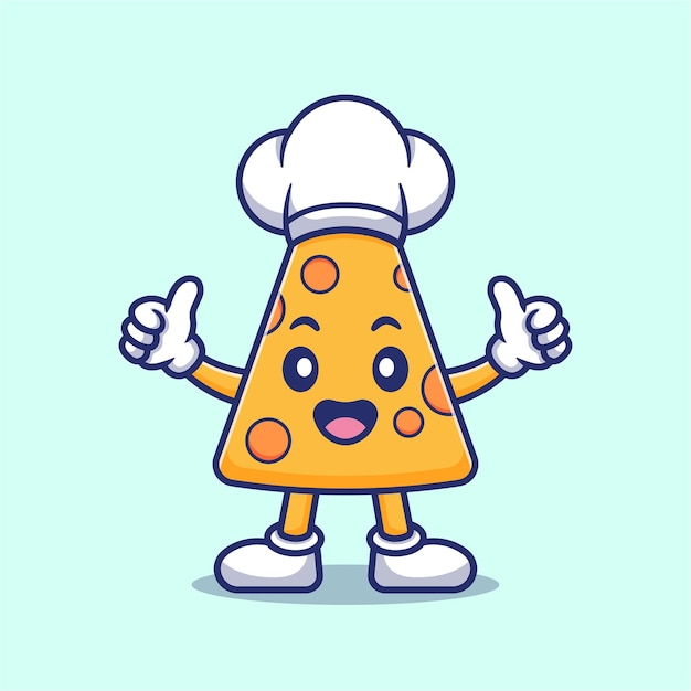 Niedliche pizza-käse-koch-cartoon-vektor-symbol-illustration, lebensmittel-beruf-symbol-konzept, isolierte wohnung