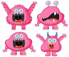 Kostenloser Vektor niedliche rosa alien-monster-cartoon-figuren