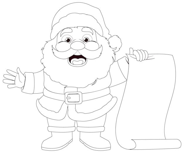 Niedliche weihnachtsmann-cartoon-figur mit papierrolle