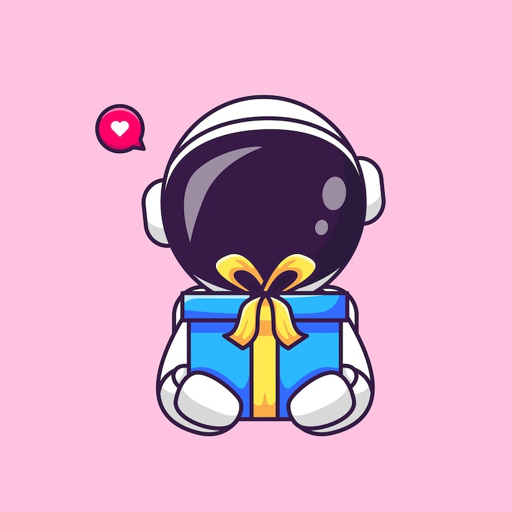 Kostenlose Vektor niedlicher astronaut mit geschenkbox, cartoon-vektor-symbol, illustration, wissenschafts-feiertagssymbol, isoliert flach