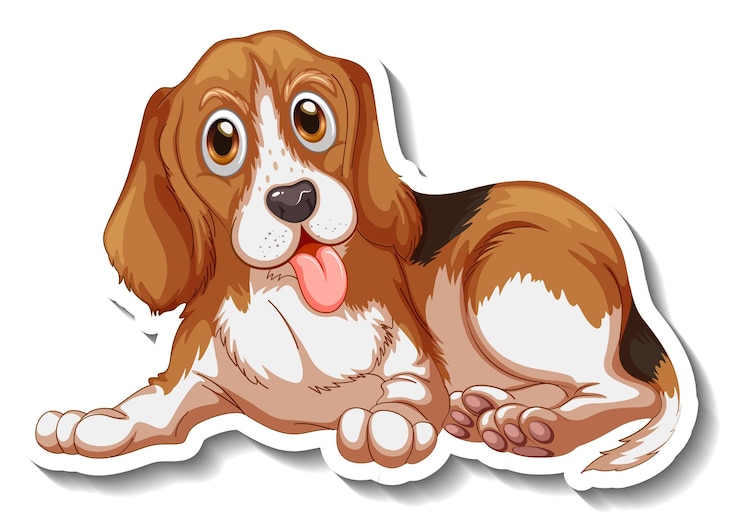 Kostenlose Vektor niedlicher beagle-hund-cartoon-aufkleber
