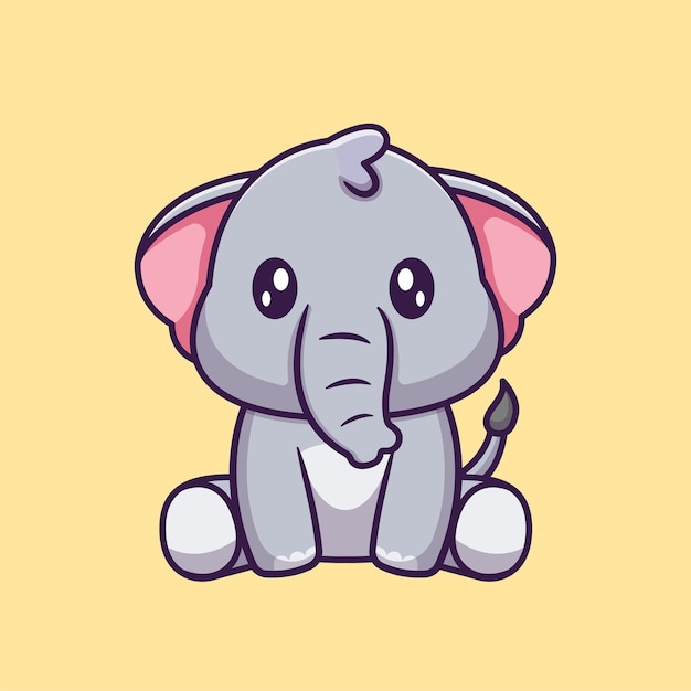 Kostenloser Vektor niedlicher elefant, der cartoon-vektor-symbol-illustration sitzt, tier-natur-symbol-konzept, isoliert flach