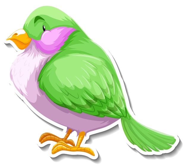 Kostenloser Vektor niedlicher grüner vogel-tier-cartoon-aufkleber