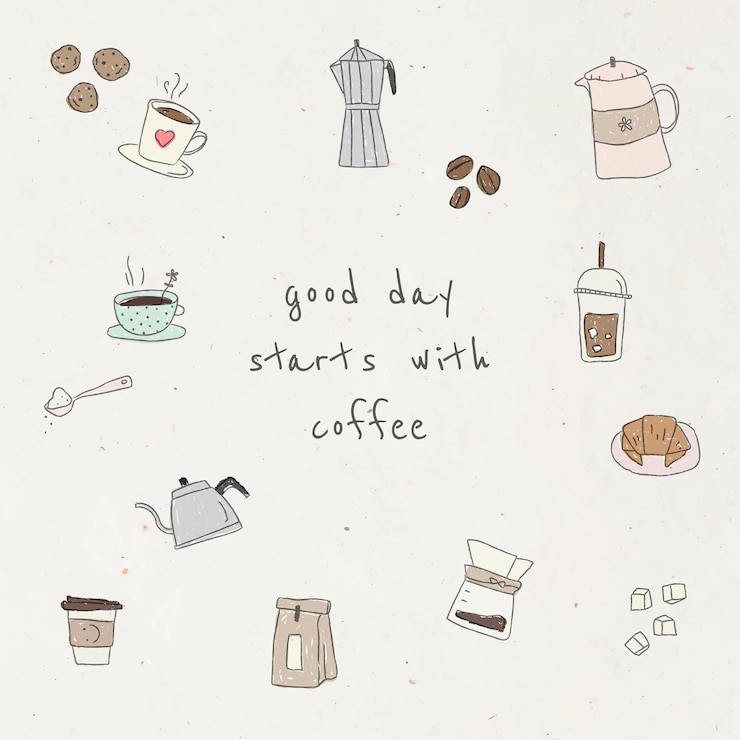 Kostenlose Vektor niedlicher kaffee-doodle-design-element-set