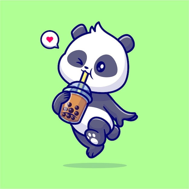 Kostenloser Vektor niedlicher panda, der boba-milchtee trinkt, cartoon-vektor-symbol, illustration, tiergetränk-symbol, isoliert flach