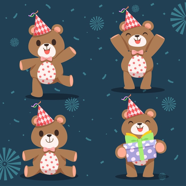 Niedliches bären-design-element für einladungskarten-party-tierliebhaber neujahrs-weihnachtsgeburtstagsfeiern und kinderpartys frohes neues jahr-banner und neujahrsgeschenk