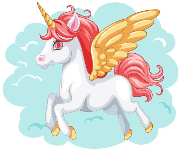 Niedliches Einhorn, das mit Flügeln fliegt