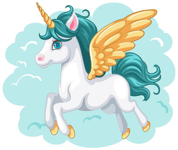 Niedliches Einhorn, das mit Flügeln fliegt