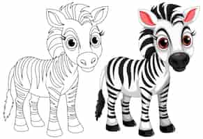 Kostenloser Vektor niedliches zebra-cartoon-tier und seine doodle-farbfigur