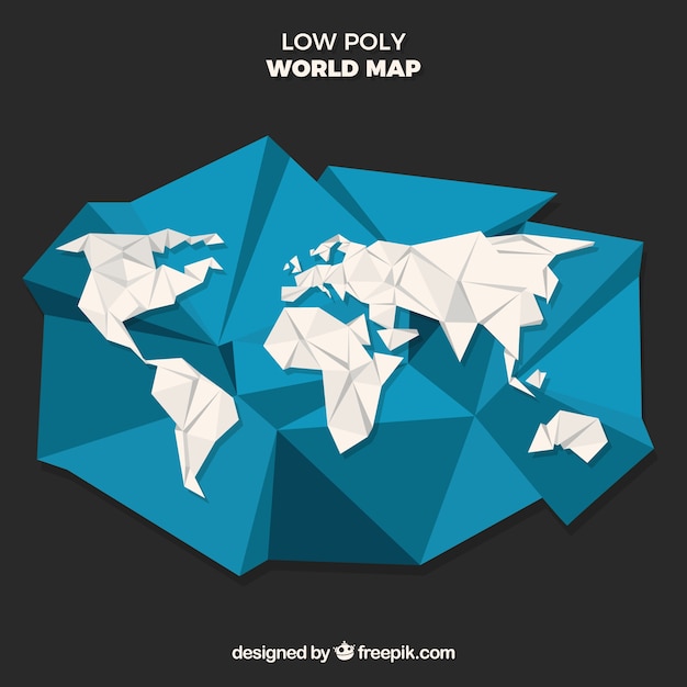 Niedrige poly weltkarte mit schwarzem hintergrund