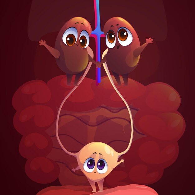 Nieren und Blase lustige Zeichentrickfiguren
