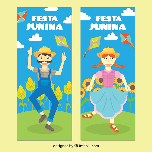 Nizza festa junina banner mit menschen tanzen