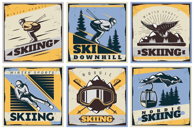 Kostenloser Vektor nordic skiing illustration set