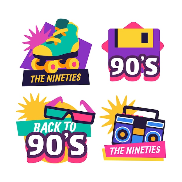 Nostalgische 90er Jahre Abzeichen im flachen Design