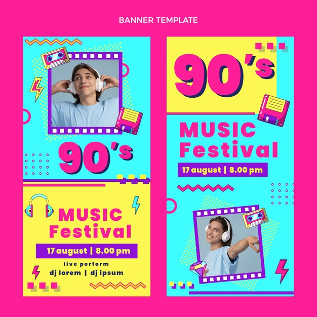 Nostalgisches Musikfestival des flachen Designs vertikale Fahnen