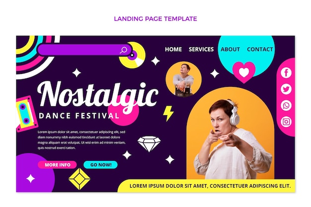 Kostenloser Vektor nostalgisches musikfestival-landingpage im flachen design