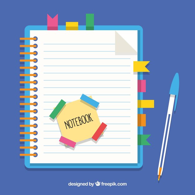 Notebook mit Lesezeichen und Stift