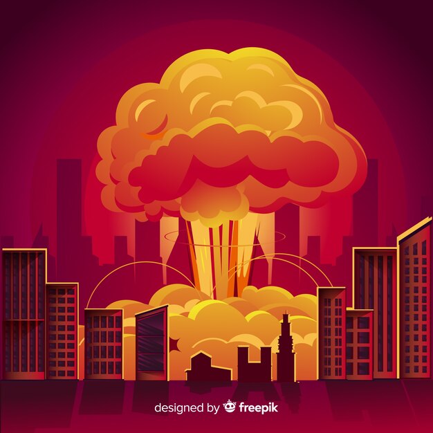 Nukleare Explosion in einer Stadtkarikaturart