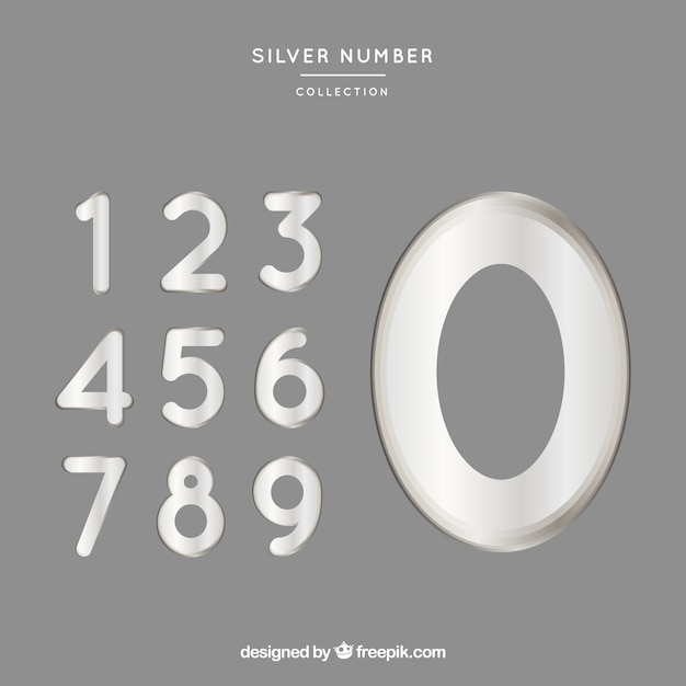 Kostenloser Vektor nummernsammlung mit silber-stil