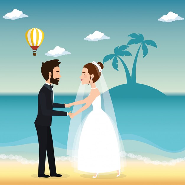 Nur verheiratetes Paar am Strand