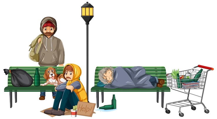 Kostenlose Vektor obdachlose in der stadt