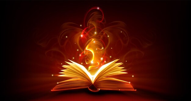 Öffnen Sie ein magisches Buch mit Feuerlicht Fantasy-Bibel