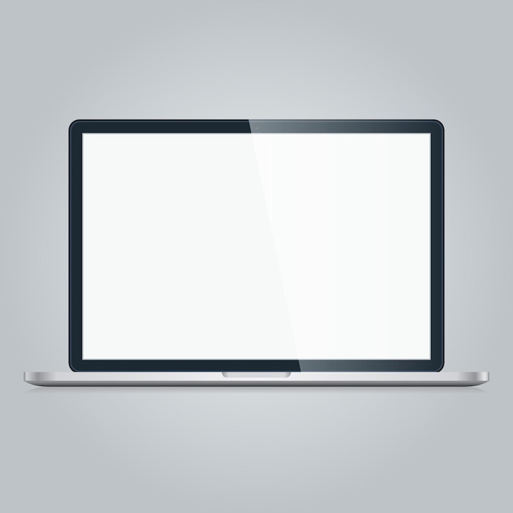 Kostenlose Vektor öffnen sie modernen laptop mit leerem bildschirm auf weiß isoliert