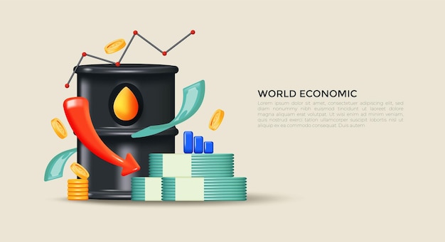 Ölpreise der weltwirtschaft aktien von börsenindizes signalisieren zölle ölpreise handel an der börse kreatives investitionskonzept für unternehmen realistische 3d-design-vektorillustration