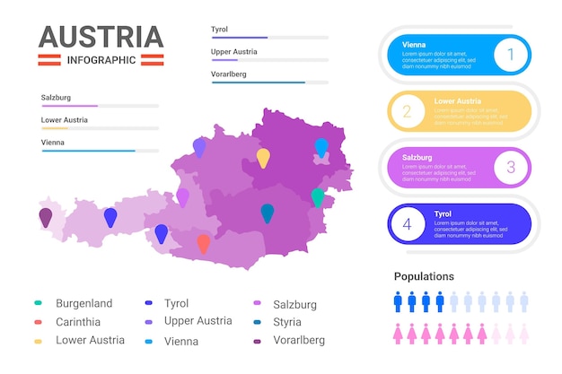 Kostenloser Vektor Österreich karte infografik in flachem design
