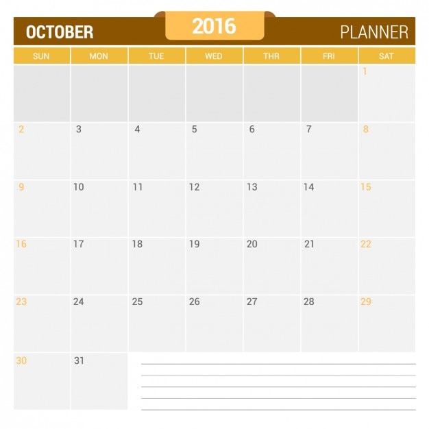 Kostenloser Vektor oktober kalender 2016