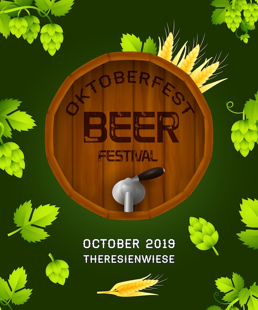 Kostenloser Vektor oktoberfest-bierfestivalfahne auf dunkelgrünem