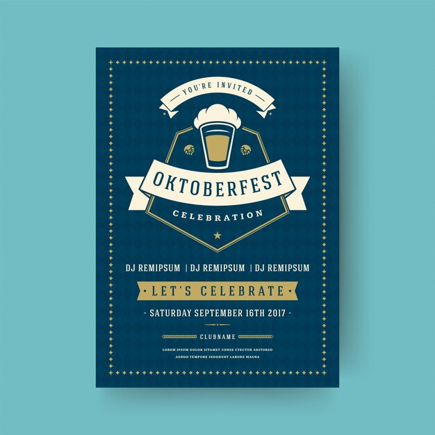 Oktoberfest Flyer Oder Plakat Retro Typografie Vorlage Design Einladung Bier Festival Feier Premium Vektor
