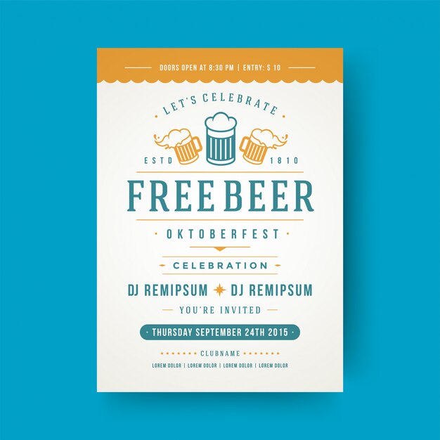 Oktoberfest Flyer Oder Plakat Retro Typografie Vorlage Design Einladung Bier Festival Feier Premium Vektor