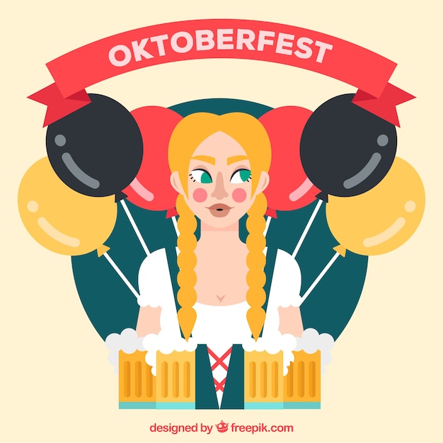 Kostenloser Vektor oktoberfest, frau mit partyballons