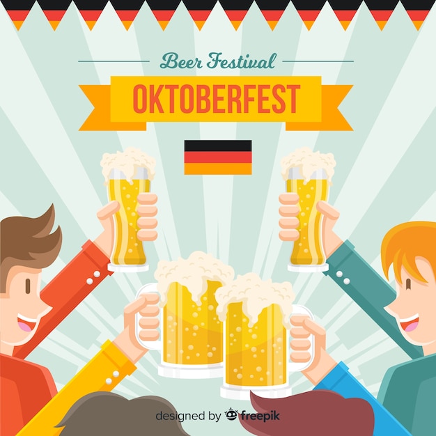 Kostenloser Vektor oktoberfest-konzepthintergrund mit glücklichen leuten und bier