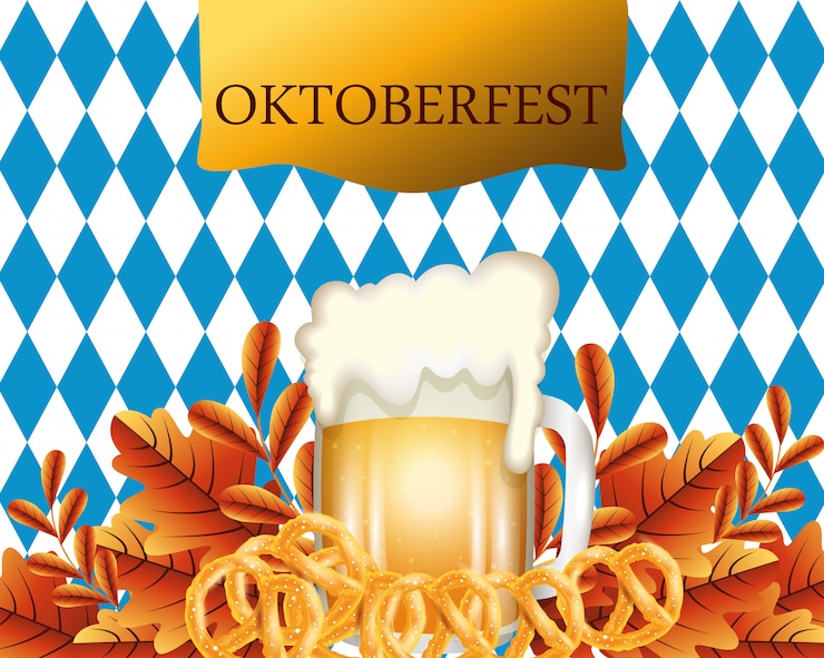 Kostenlose Vektor oktoberfest mit bier- und brezelillustration