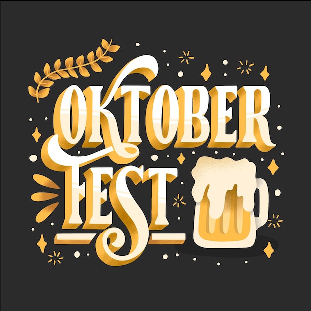 Oktoberfest Schriftzug mit Bier gezeichnet