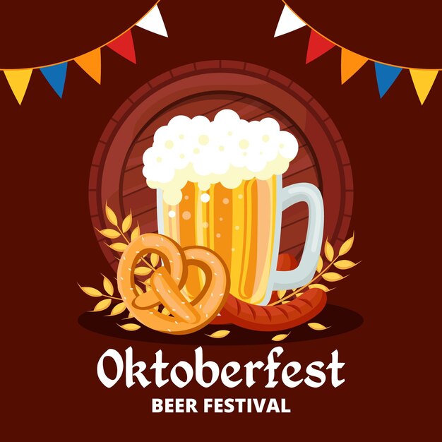 Oktoberfestillustration mit Pint und Girlanden