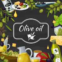 Kostenloser Vektor olivenöl-karikatur-tafel-zusammensetzung