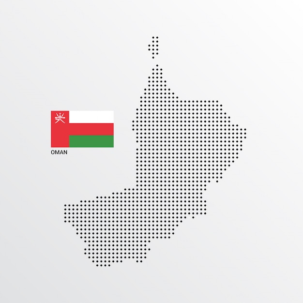 Oman-kartenentwurf mit flaggen- und hellem hintergrundvektor