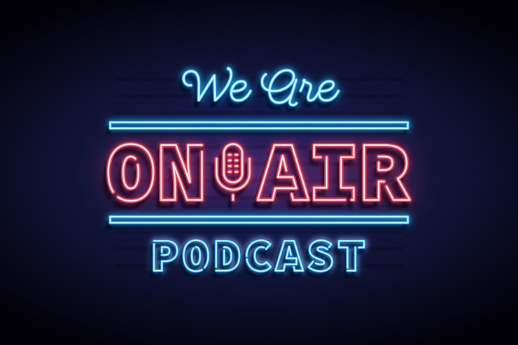 Kostenlose Vektor on air neon frame podcast