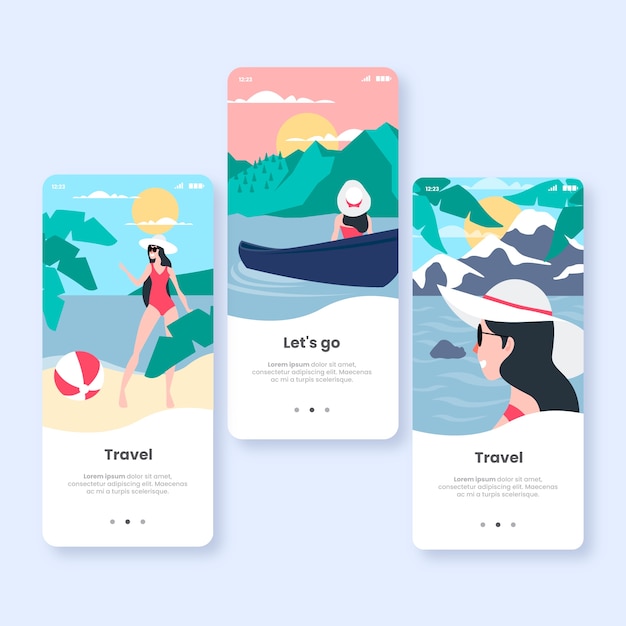 Kostenloser Vektor onboarding-app-bildschirme für unterwegs