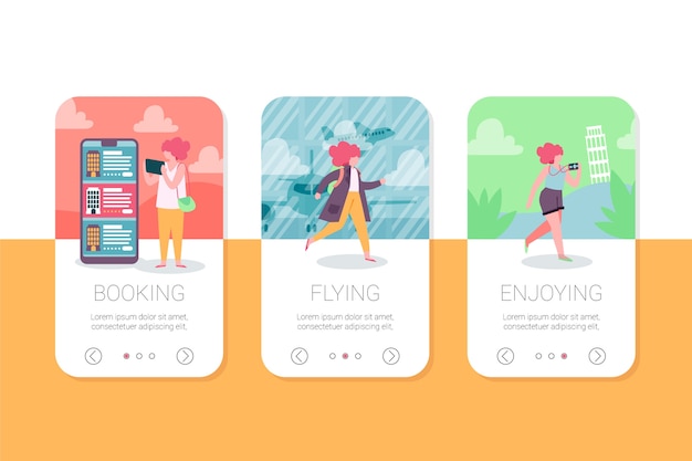 Kostenloser Vektor onboarding-app-bildschirme für unterwegs